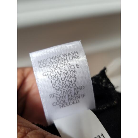 J Jill Wearever Blouse Women's M Black Floral Print Square Neck Short Sleeves - Picture 10 of 11